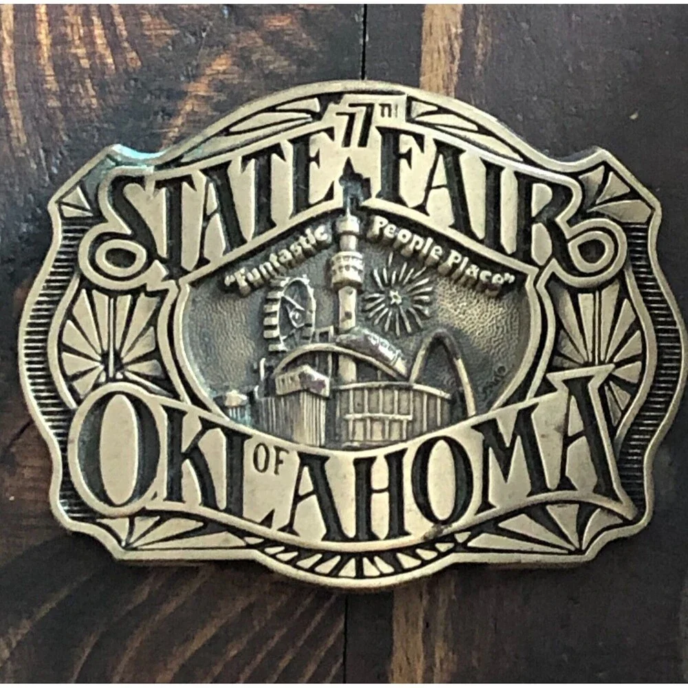 Vintage 77th Oklahoma State Fair Belt Buckle Brass Buckle